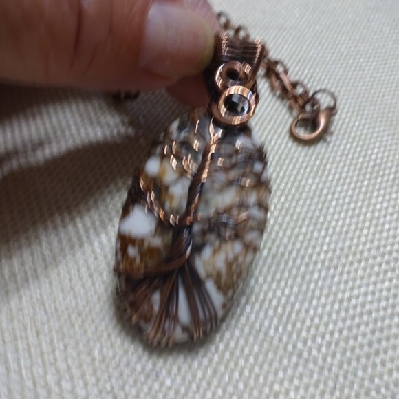 Rustic WILD HORSE JASPER Handmade COPPER WIRE-WRAPPED TREE Pendant/Chain #14C - Picture 3 of 4